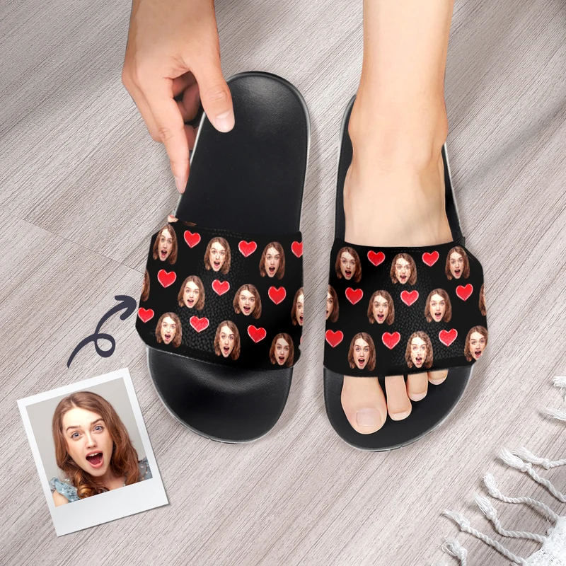 Velcro Slide Sandals mit Gesicht & Herzen