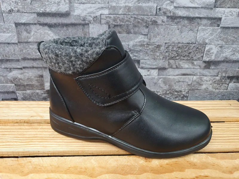 Damen Scandi Stiefelette Schwarz 1x Klett Schuhe Winter