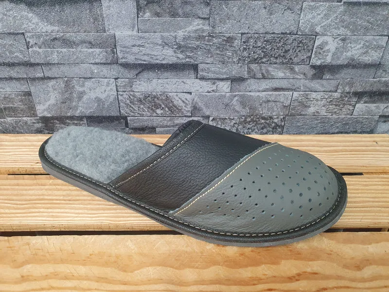 Herren Polnische Hauschuhe Grau Gefütert Winter