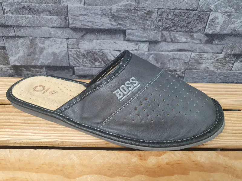 Herren Polnische Hauschuhe NOWO Lederinnensohle Grau