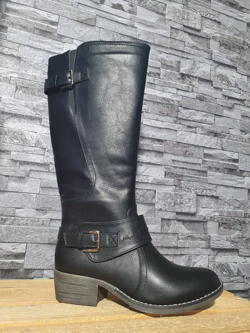 Damen Topway Winter Stiefel Schwarz Blockabsatz Schuhe