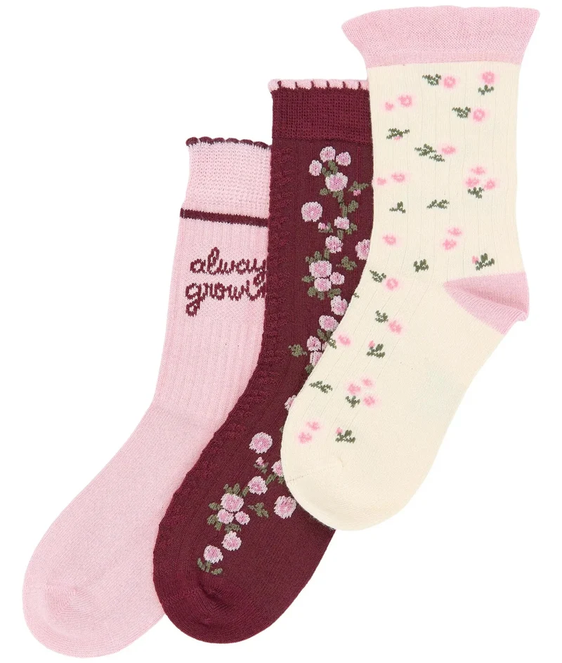 MINIPOP 3er Pack Bambus Socken - bordeaux / rosa / créme