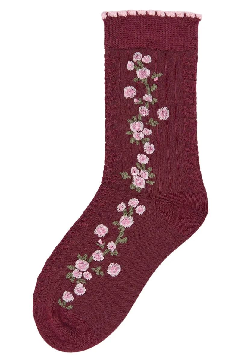 MINIPOP Bambus Socken - bordeaux / rosa / Rosen