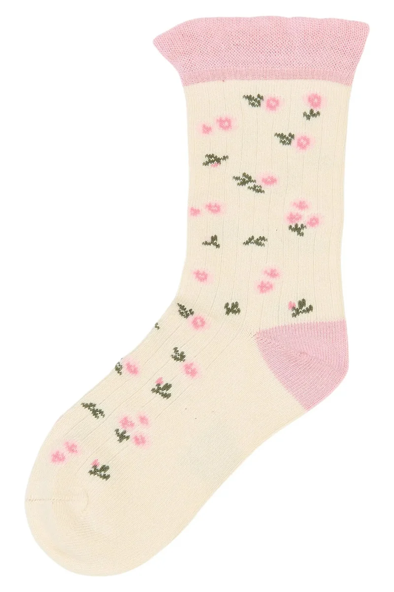MINIPOP Bambus Socken - créme / rosa / Rosen