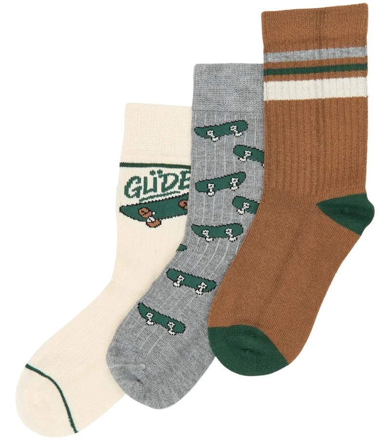 MINIPOP 3er Pack Bambus Socken - zimt / grün / créme