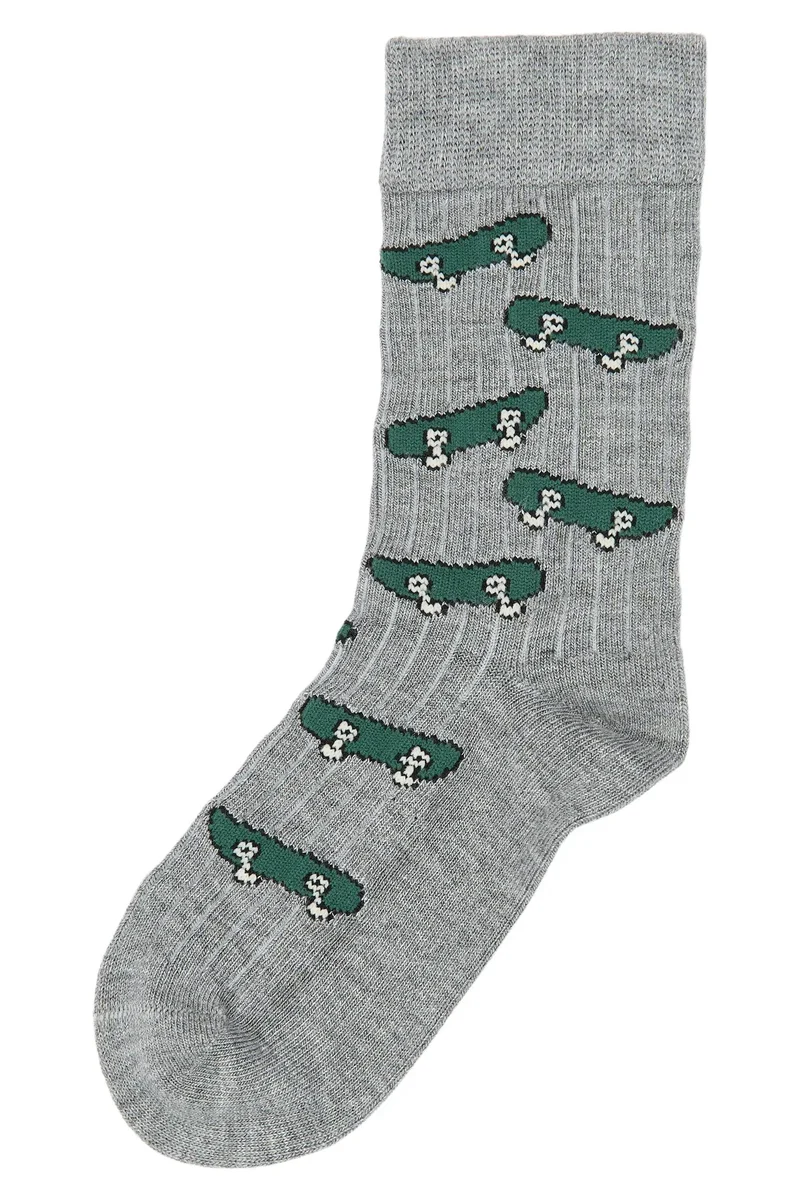 MINIPOP Bambus Socken - grau / grün / Skateboard