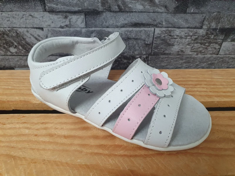 Slobby Kinder Mädchen Sandalen Sommer Sandalette 1 x Klett Leder Pink & Weiß