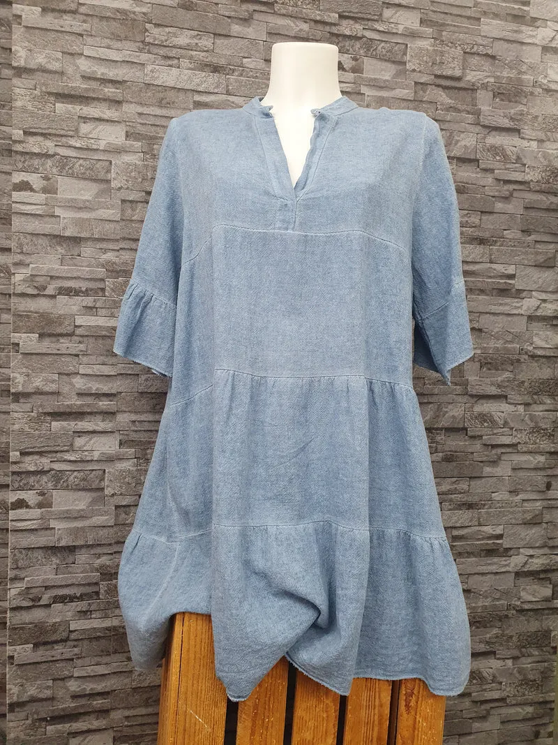 Made In Italy Tunika Kleid Strandkleid Sommerkleid Blau & Rosa Einheitsgröße