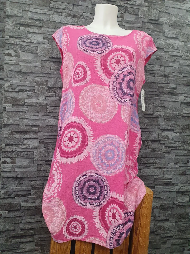 Made In Italy Damen Kleid Strandkleid Sommerkleid Pink & Blau Einheitsgröße