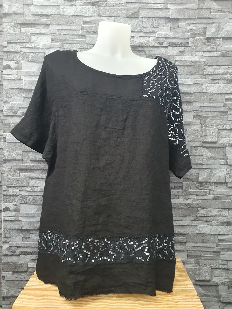 Made In Italy Bluse Shirt Schwarz Pailletten Einheitsgröße Größe 42-46