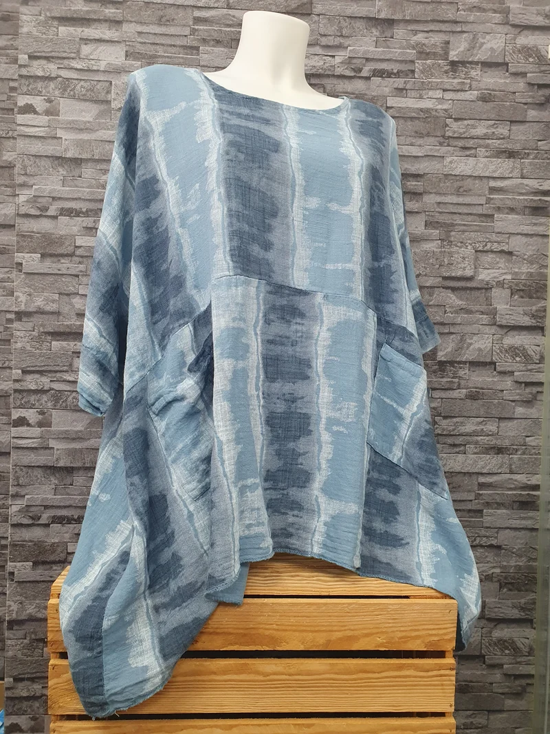 Made In Italy Tunika Strandtunika Shirt Blau Einheitsgröße Größe 46-52