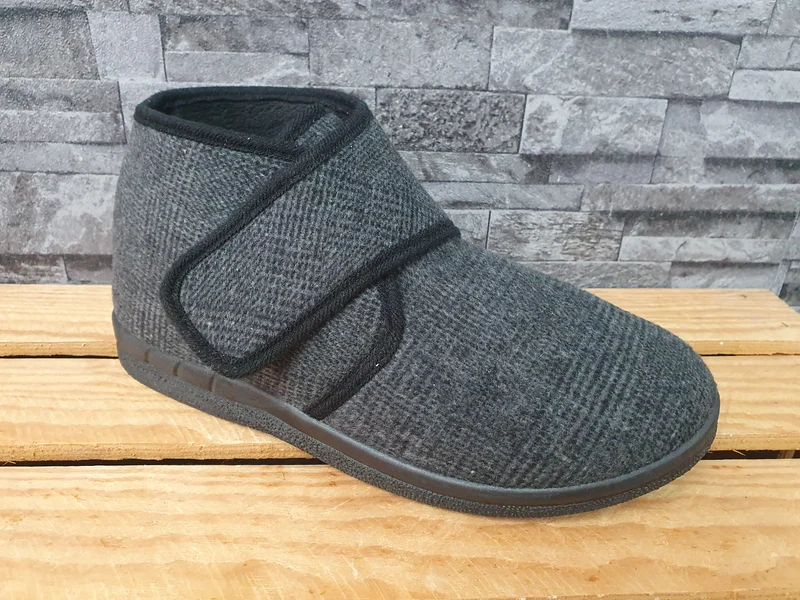 Magnus Herren Klettschuh Grau PU Hausschuhe Textil