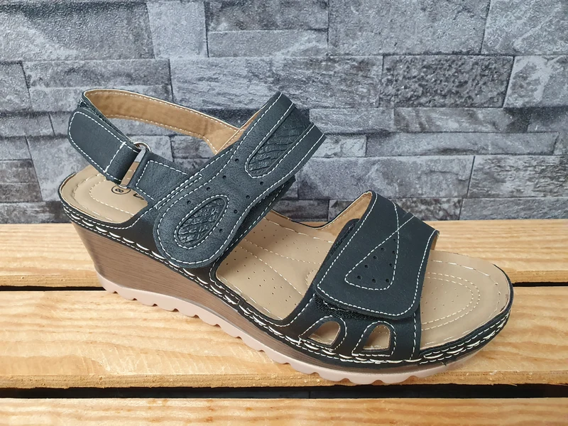 Damen Sandalette Sandalen Schuhe 3 x Klett Kailabsatz Schwarz