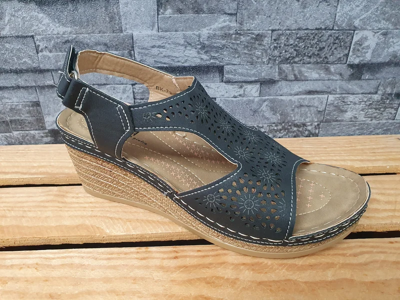 Damen Sandalen Sandalette Schuhe Schwarz Weiß Klett