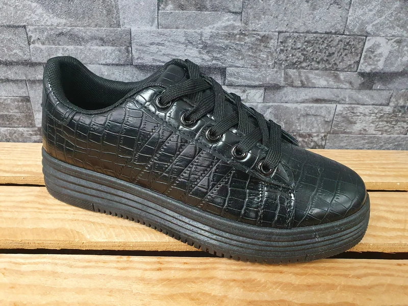 Damen Sneaker Plateausohle Schuhe Schwarz Freizeitschuhe