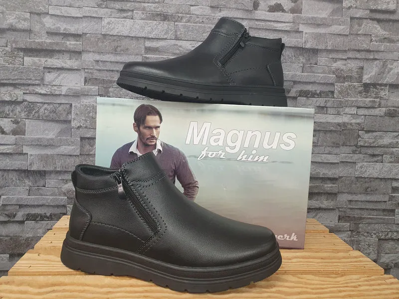 Magnus Herren Stiefelette Schwarz Boots Gefüttert Gummisohle Schuhe