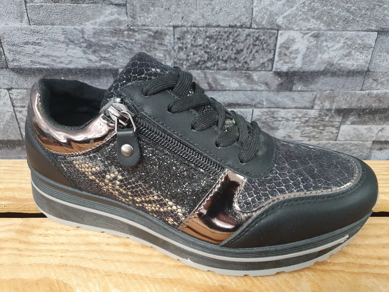 Damen Sneaker Schuhe Freizeitschuhe Schwarz Kailabsatz Gr. 36, 37