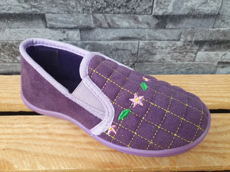 Scandi Kinder Hausschuhe Stoff Blumen Lila Gr. 31 , 33, 34