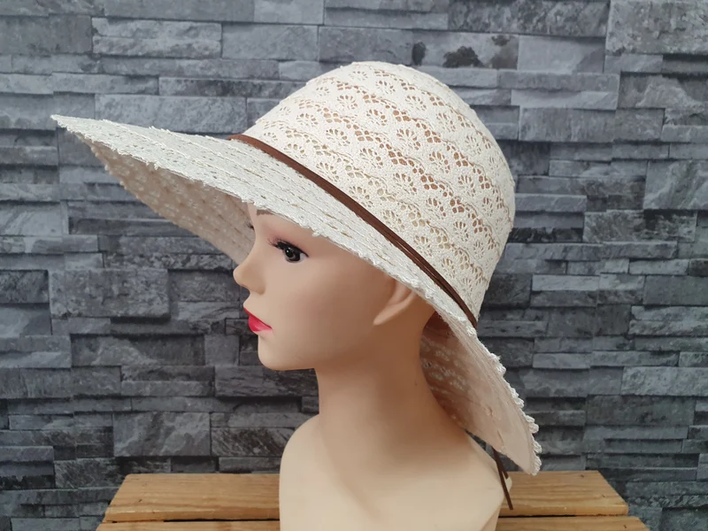 Damen Sonnenhut Sommer Hut Beige & Blau