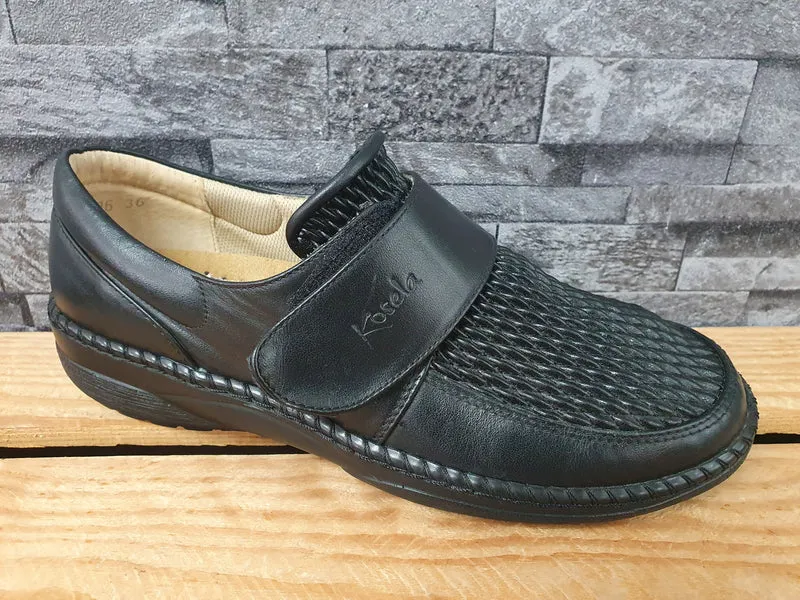 Damen Halbschuhe Kosela Medic Hallux Gesundheitsschuhe Leder Strech Klett Schwarz Weite H
