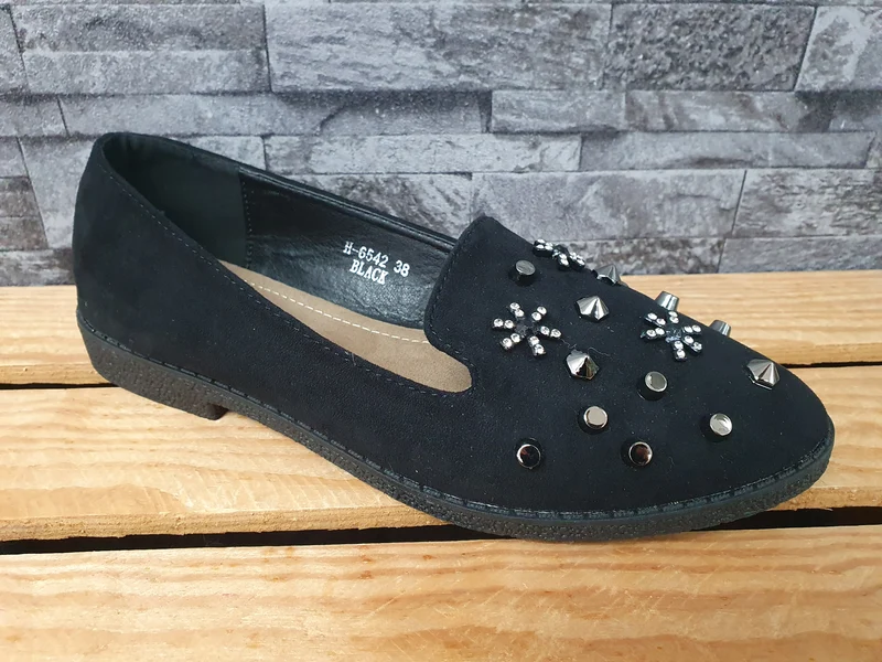 Damen Ballerinas Schuhe Schwarz Nieten Schuhe