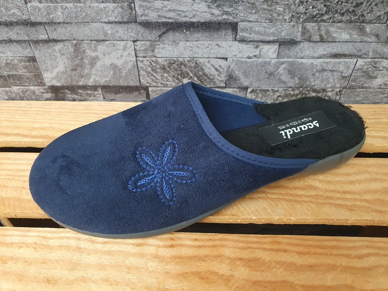 Damen Scandi Hauschuhe TR Plüschstoff Blau
