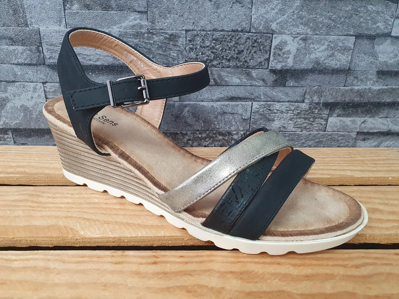 Damen Sandalen Sandalette Kailabsatz Sixth Sens Schwarz Gold