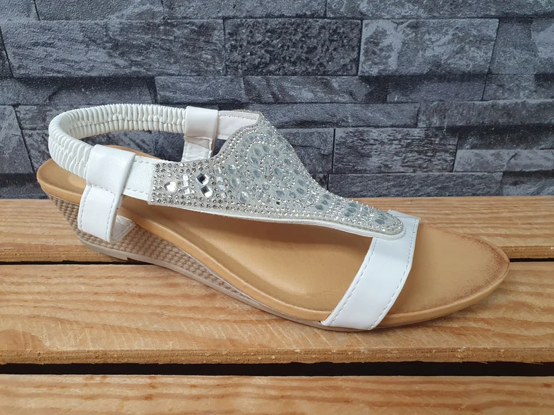 Damen Sandalen Sandalette Sommer Weiß Glitzer
