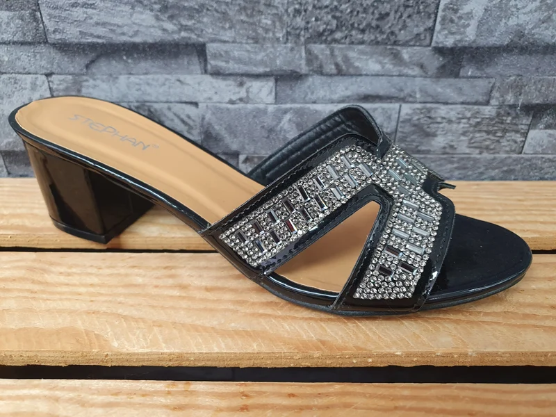 Damen Pantolette Sandalette Schwarz Lack Glitzer Größe 41