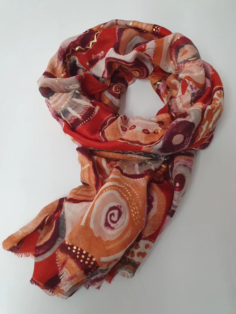 Damen Schal Tuch Glitzer Viskose Baumwolle Orange Rot