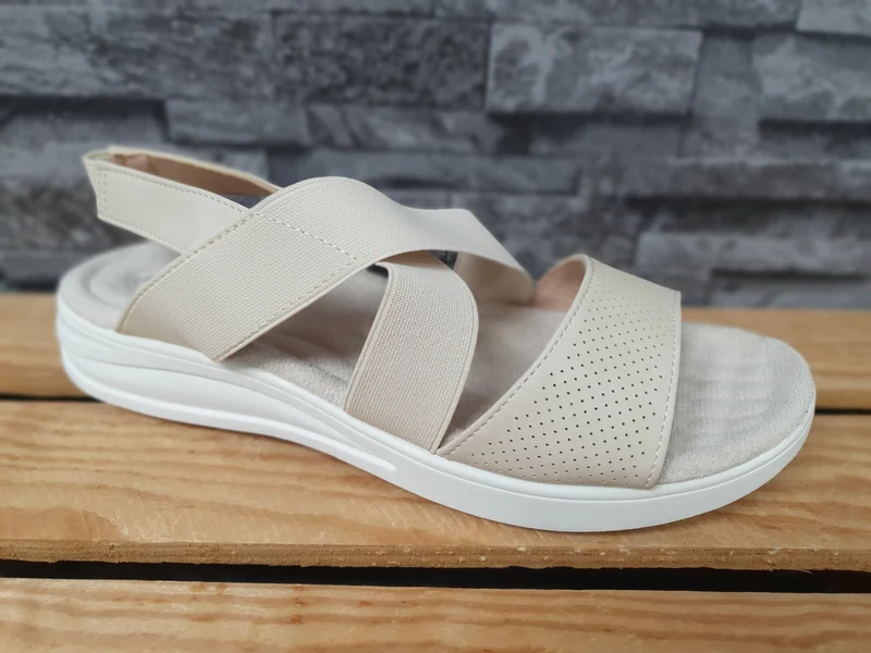 Damen Scandi Sandalen Beige Elastischem Textil Beige Comfort