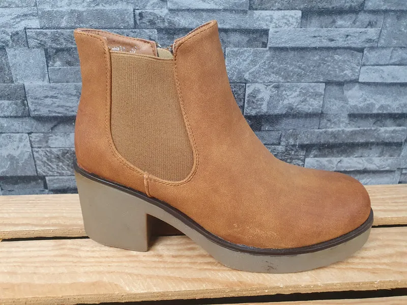 Damen Stifelette Camel Chelsea Boots Vintage