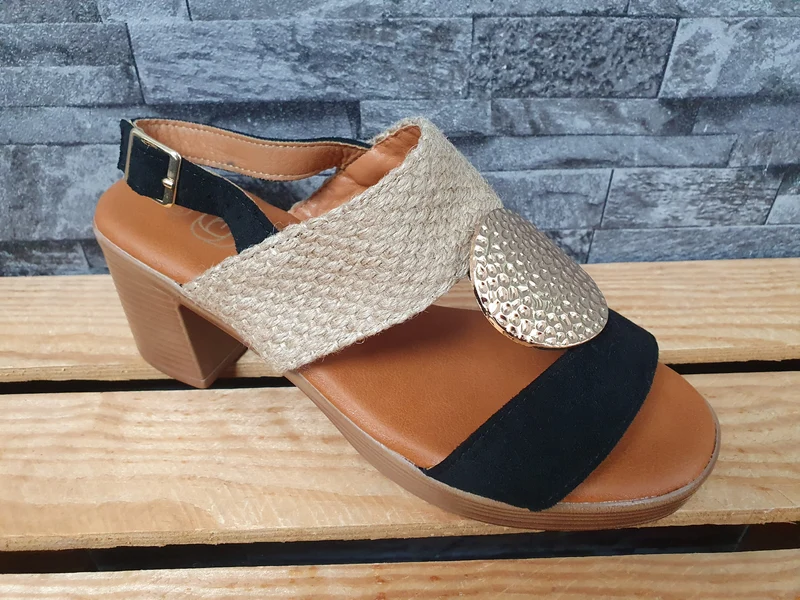 Damen Sandalen Schwarz Gold Elegant