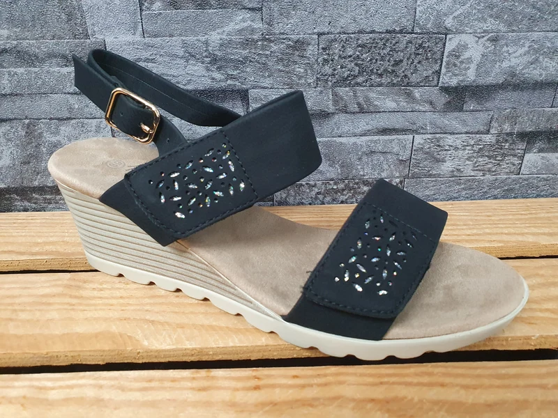 Damen Sandalen 2 x Klett Keilsandalette Schwarz Glitzer Größe 37-39