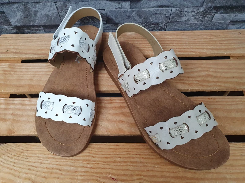 Damen Sandalen 1 x Klett Glitzer Weiß & Beige Größe 36-41