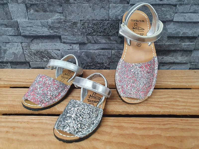 Avarca Spanische Mädchen Glitter Sandalen- Silber & Rosa