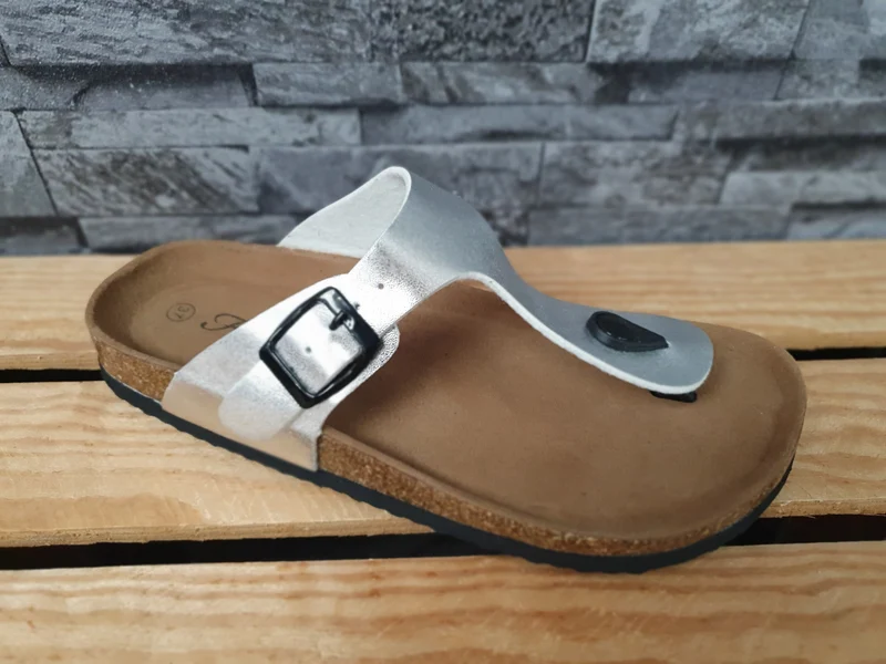 Zehentrenner Damen Sandalette Silber & Schwarz