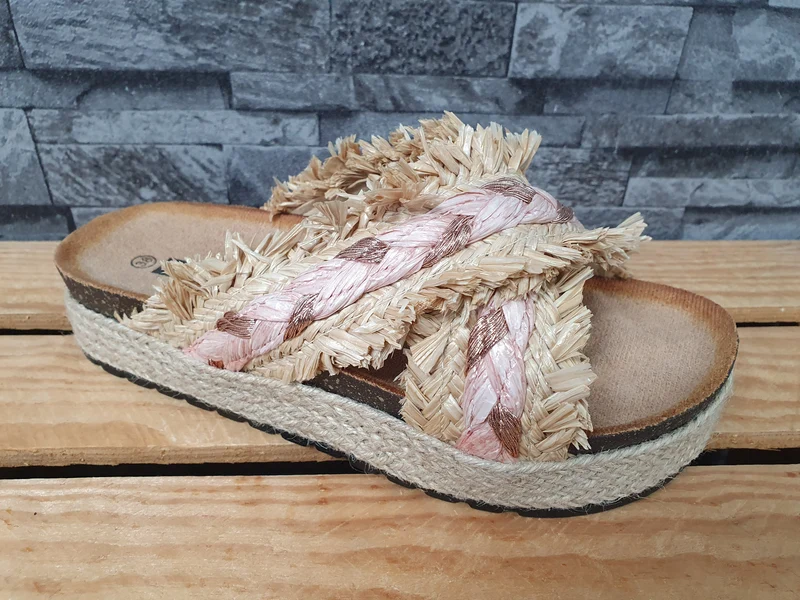 Damen Pantolette Sandalette Plateau Pink Beige
