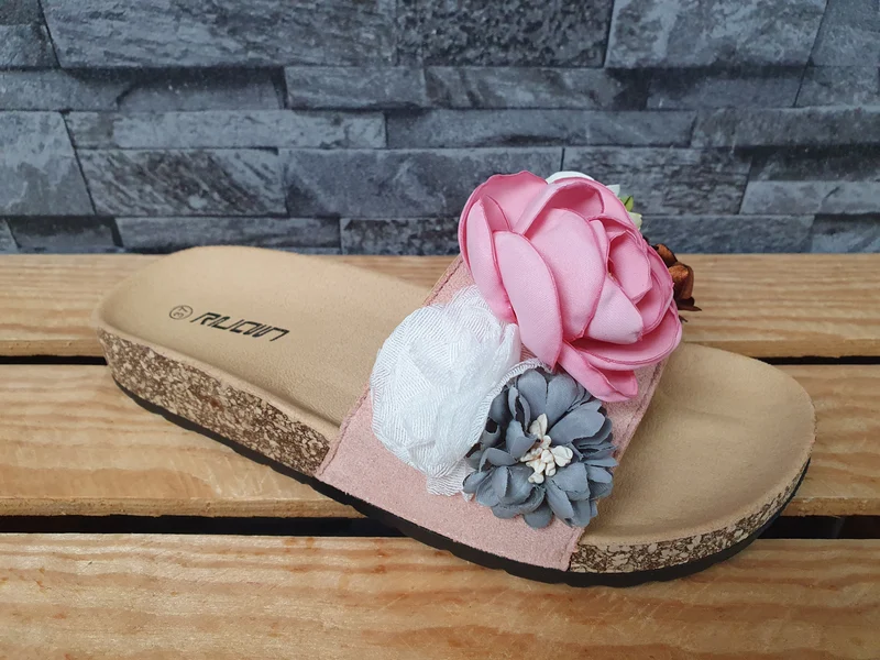 Damen Pantolette 3D Blumen Rosa Sommer