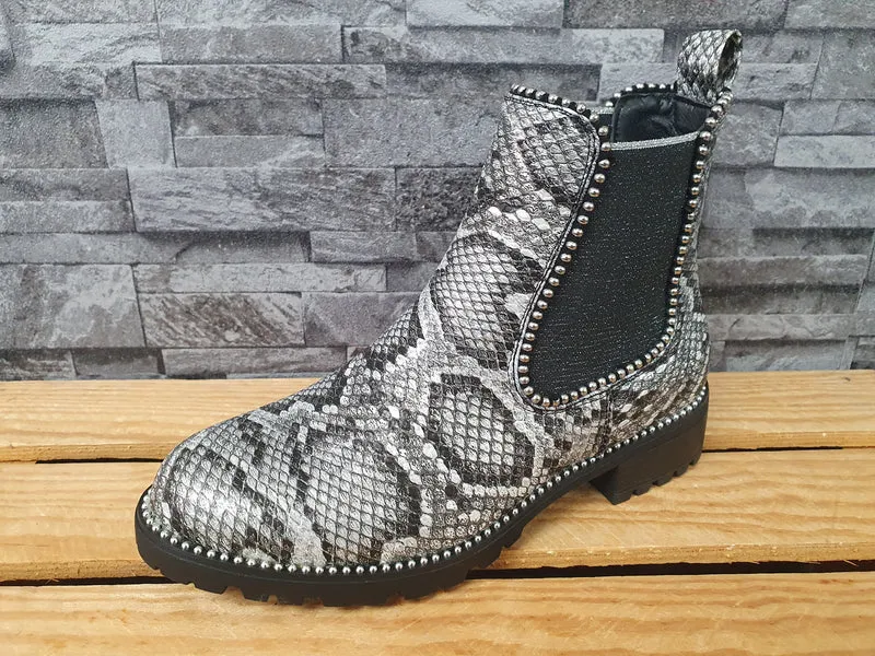 Kayla Damen Stiefelette Snake Grau