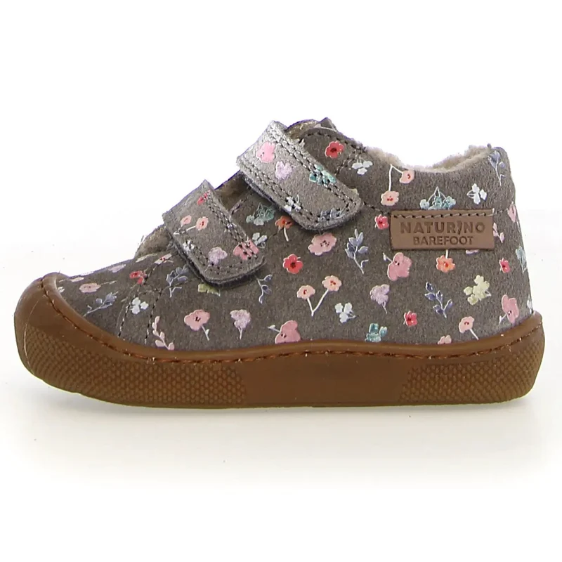 NATURINO Barfußschuh Halbschuh AMUR WOOL - grau / Sommerblumen