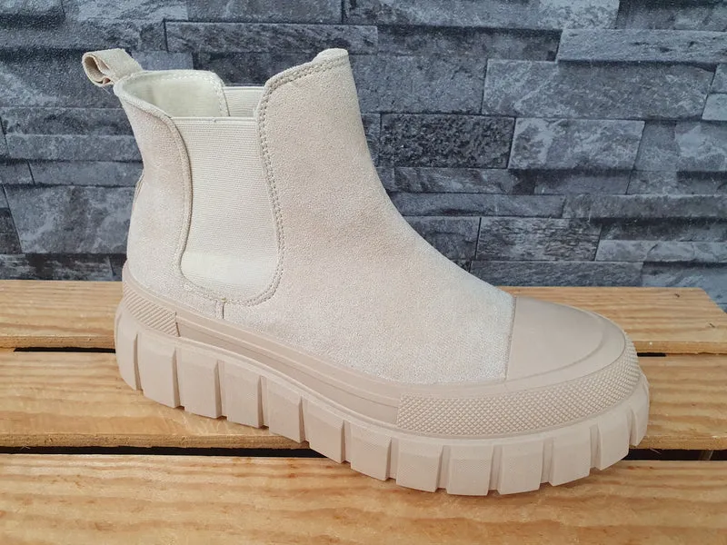 Damen Stiefelette Chelsea Schuhe Beige