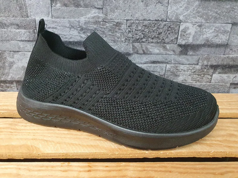 Damen Sneaker Schuhe Steinchen Glitzer Schwarz & Blau