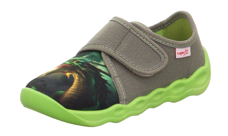 SUPERFIT Hausschuh BUBBLE 6274-701 - khaki / neongrün / Drache