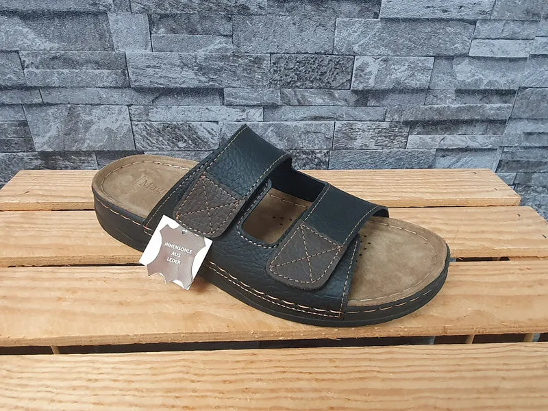 Herren Magnus Pantolette 2x Klett Lederinnensohle PU Comfort