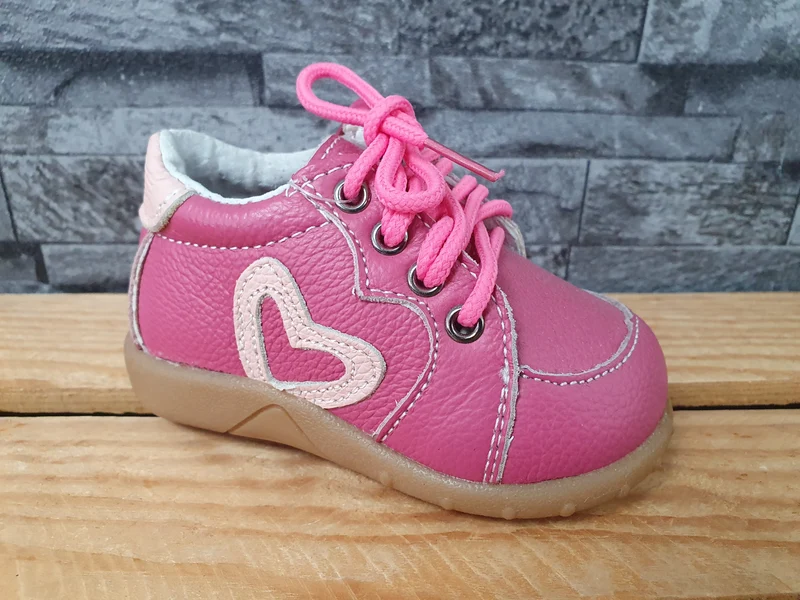 Happy Bee Baby Kinder Schuhe Leder Pink & Schwarz Herz