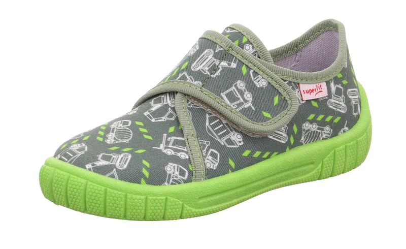 SUPERFIT Hausschuh BILL 279-707 - khaki / neongrün / Baufahrzeuge