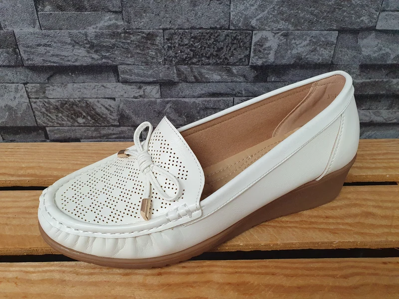 Damen Ballerina Schuhe Sommer Halbschuhe Kailabsatz Weiß