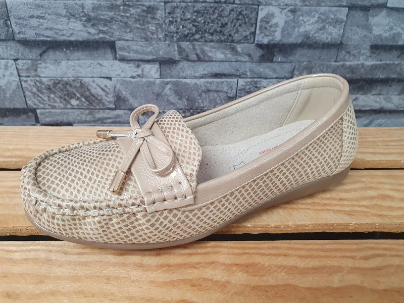 Damen Comfort Ballerina Beige Snake
