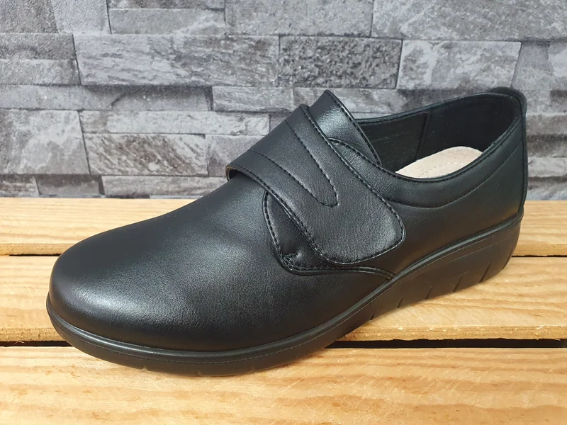 Damen Scandi Halbschuhe Klett Schwarz